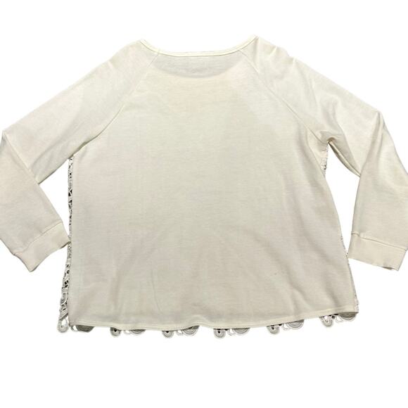Adrianna Papell Women’s XL Ivory Long Sleeve Lace Front Sweatshirt - Picture 4 of 10